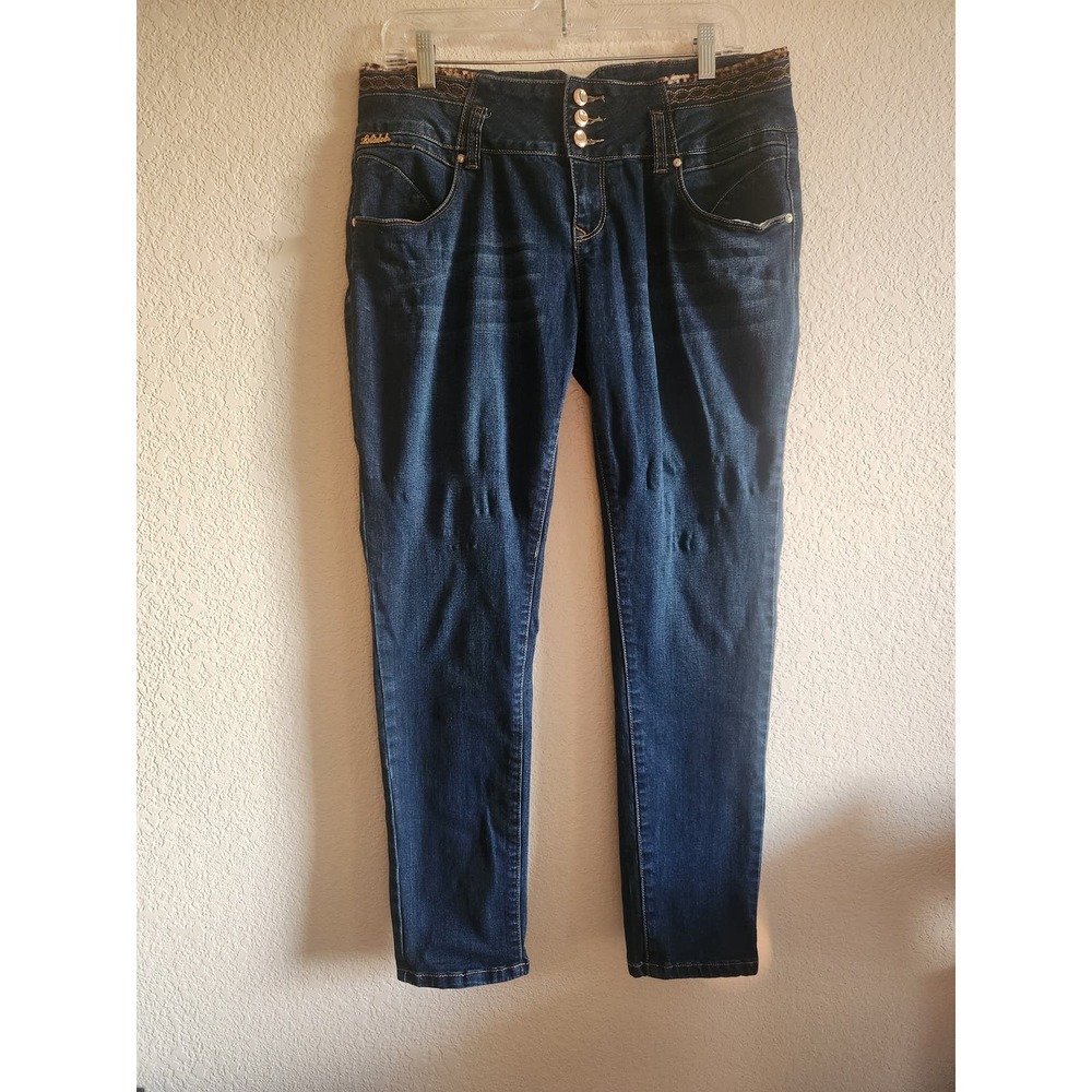 L.A Idol Womens Sexy Leopard Trim Straight Leg Jeans Sz13